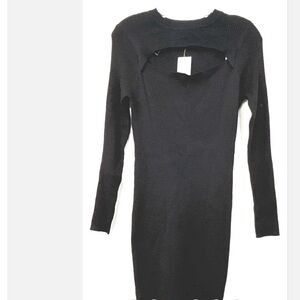 NWT Hooked Up by IOT Black LS Lightweight Sweater Dress w/Peep Front Size M